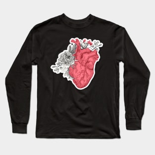 Human anatomical heart with flowers Long Sleeve T-Shirt